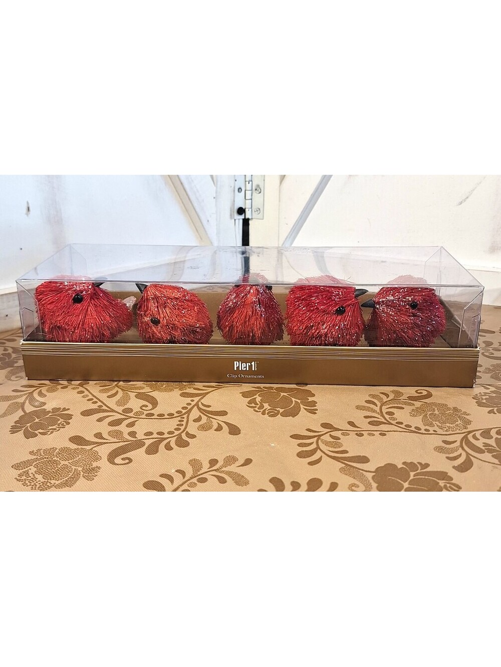 Pier 1 Imports Red Cardinal Sisal Bird Clip-On Ornaments 5pc Set (New Sealed) 3"